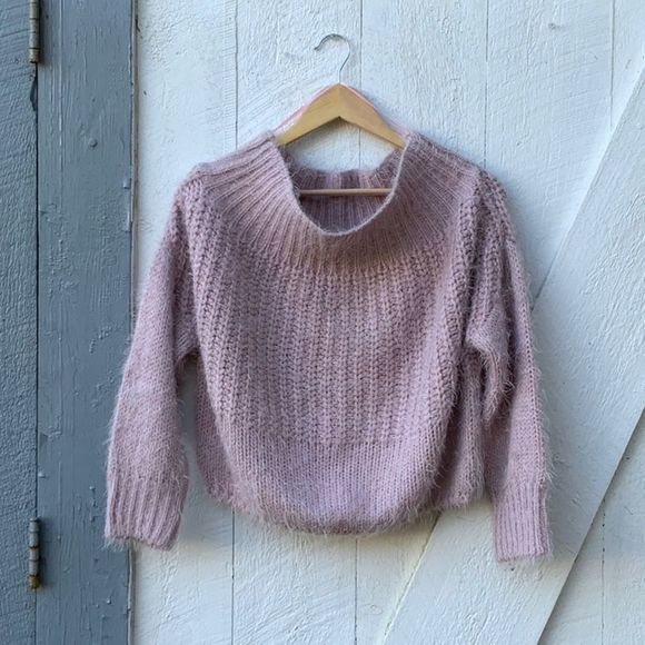 2/$25 🍣 Lilac Soft Cropped Sweater, Size Medium/Large, Off Shoulder, Cowl Neck - Picture 2 of 8